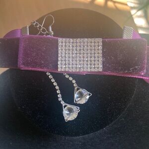 Elegant Purple Velvet Choker with Silver Accents and silver earrings